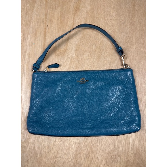 Coach Handbags - Coach Nolita 24 Wristlet Teal Blue Pebbled Leather Gold Logo Handbag Bag